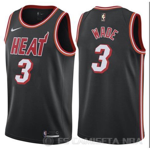 Camiseta Wade #3 Miami Heat Ciudad 2017-18 Negro Rojo - Haga un click en la imagen para cerrar